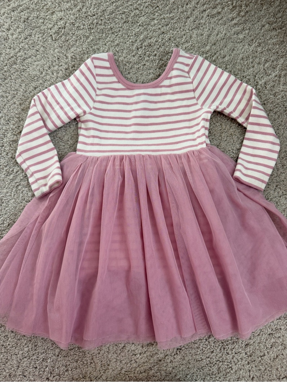 Striped Knit Bodice Pink Tulle Skirt Dress for Girls